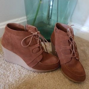 Rust Suede Wedge Booties